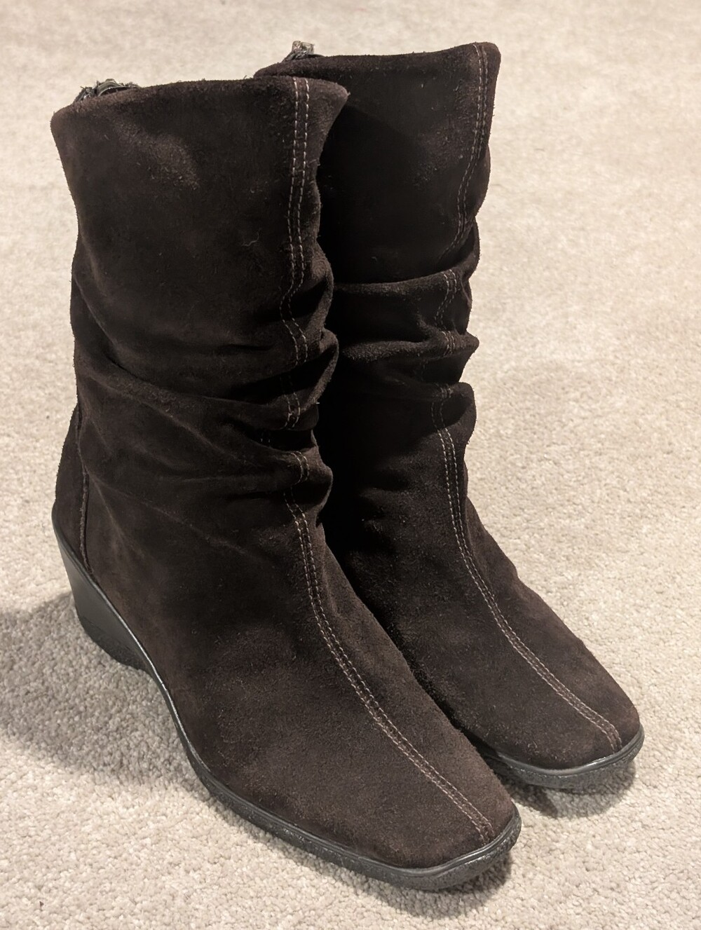 Nine West Brown Suede Slouch Wedge Mid-Calf Boots